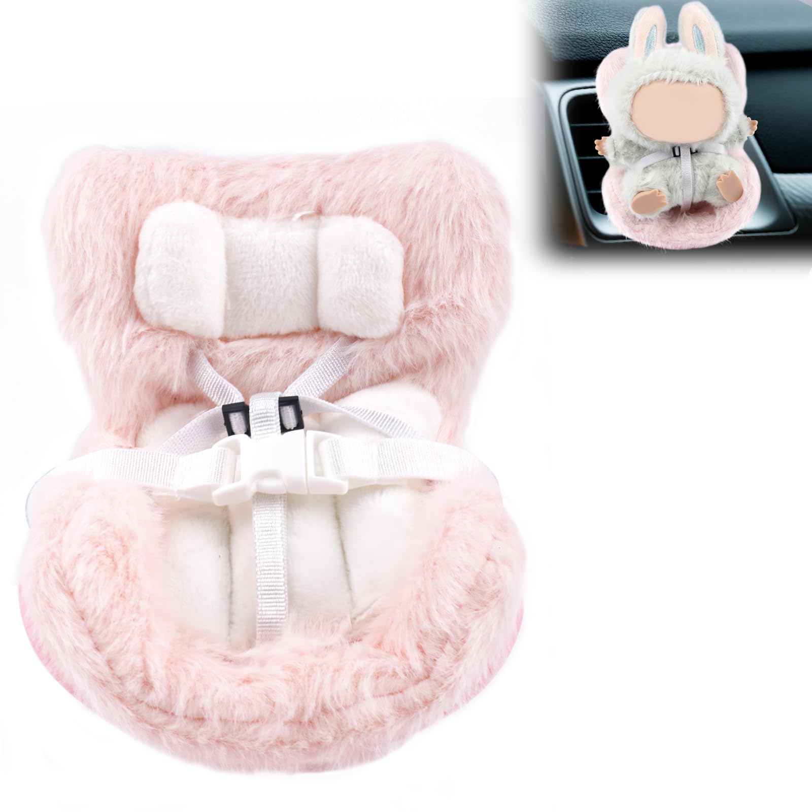 BOXOB Dolls Car Seat, Decorative Car Plush Doll Sofa with Furry Cushion & Fragrant Tablets Cute Air Vents Clip Ornaments Accessories for Display 3.94-6.69in Toy (Pink)