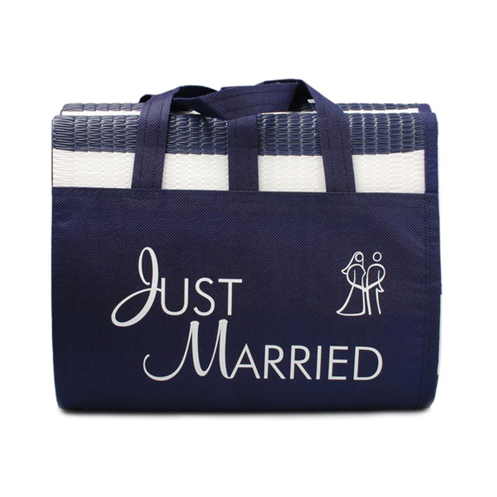 'Just Married' – A Lovely Gift Idea For The Bride Beach Mat, Striped Beach Mat with the words 'Just Married'