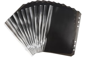 AXEWOODZ A5 Binder Pockets - Black Zipper Pouches, Translucent PVC Cash Budget Envelopes, 12pcs 6 Hole Document Filing Bags for Notebook Binder, Cash Organizer Folder
