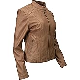 Milwaukee Leather LKL2736 Women's Cognac Premium Leather Scuba Style Biker Jacket w/Mandarin Collar