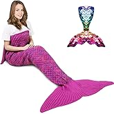 AmyHomie Mermaid Tail Blanket, Crochet Mermaid Blanket for Adults Soft All Seasons Sleeping Blankets Gift for Teen Girls Women(Rainbow,Adults)