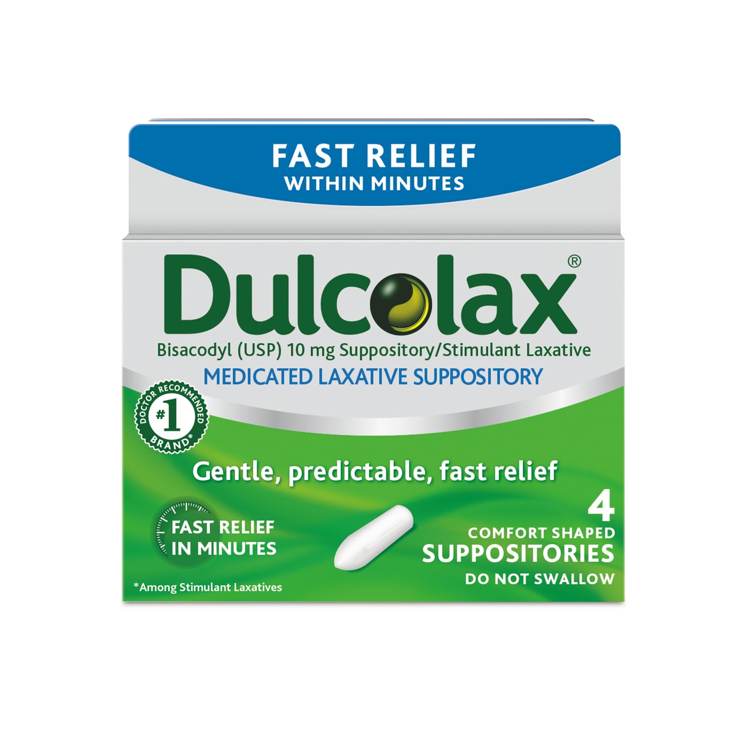 Dulcolax Stimulant Laxative Medicated Suppositories 4ct Fast Relief, Rectal Use Only, Bisacodyl 10mg