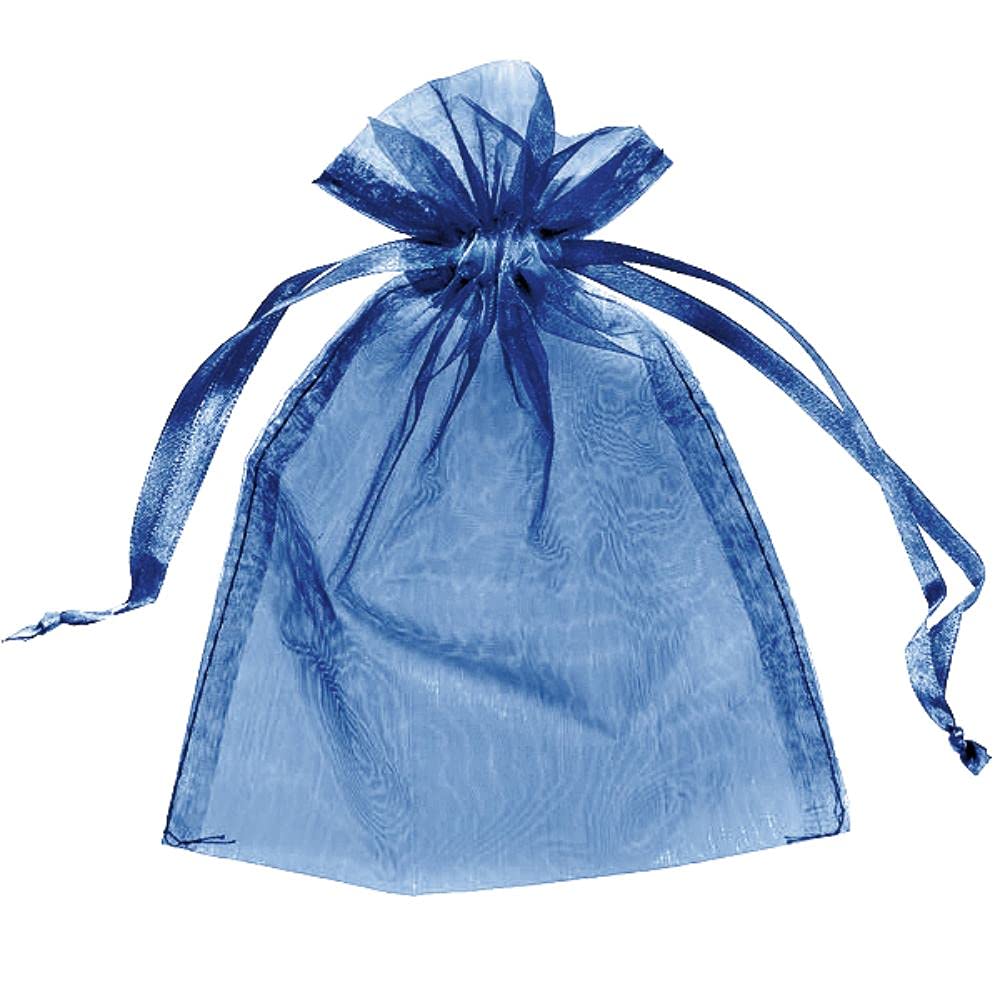 50 Organza Bags Wedding Favours Party Jewellery Pouches Mesh Drawstring Gift Wrap (10cm x 15cm, Navy Blue)