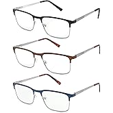 DILLY VISION 3 Pack Metal Frame Reading Glasses for Men Computer Readers with Comfort Spring Hinges Mens Eyeglasses