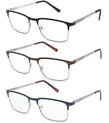 3 Pack Fashion Metal Full Frame Reading Glasses for