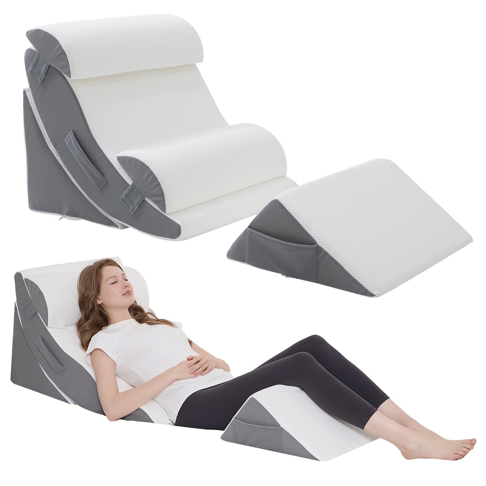 Photo 1 of Ziixmile Wedge Pillow Set for After Surgery – 5PCS Orthopedic Bed Wedge Pillow Set for Sleeping, Body, Back and Leg Pain Relief Comfortable & Adjustable Support Pillows-Anti Snoring (Grey)