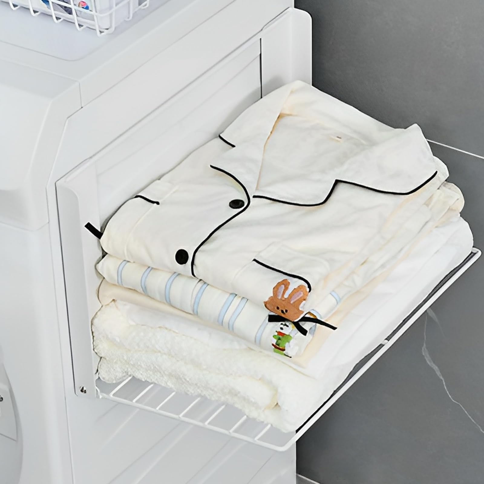 Photo 1 of ROLIZOE Magnetic Multi-Purpose Organizer Shelf – Space-Saving Side Storage for Washing Machine, Fridge & Bathroom, Folding Towel Rack for Laundry Room & Camper Sink Area – White
