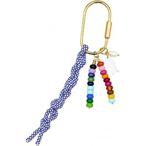 Handmade Colorful Beaded Bag Charm Keychain with Brass Key Rings for Purses
