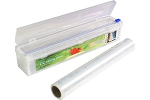 Nuluphu Household Reusable Refillable Plastic Wrap Dispenser with Slide Cutter, Food Wrap Stretch Clear Cling Wrap 12 Inch×328 Ft (1Cutting Box + 1 Cling Film)