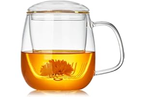 Unbreakable - Glass Tea Cup Mug with Infuser and Lid 17oz/500ml, Heat Resistant Borosilicate Glass Clear Teacup with Strainer
