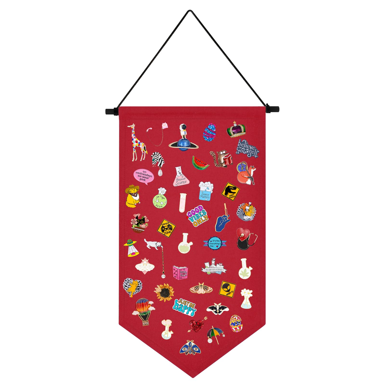 Kunyeah Wall Hanging Brooch Organizer Storage Case Colorful Canvas Pin Board Stand Enamel Pin Badge Hanging Holder Display Banner Earrings Collection Holder - Pins No Included (Red)