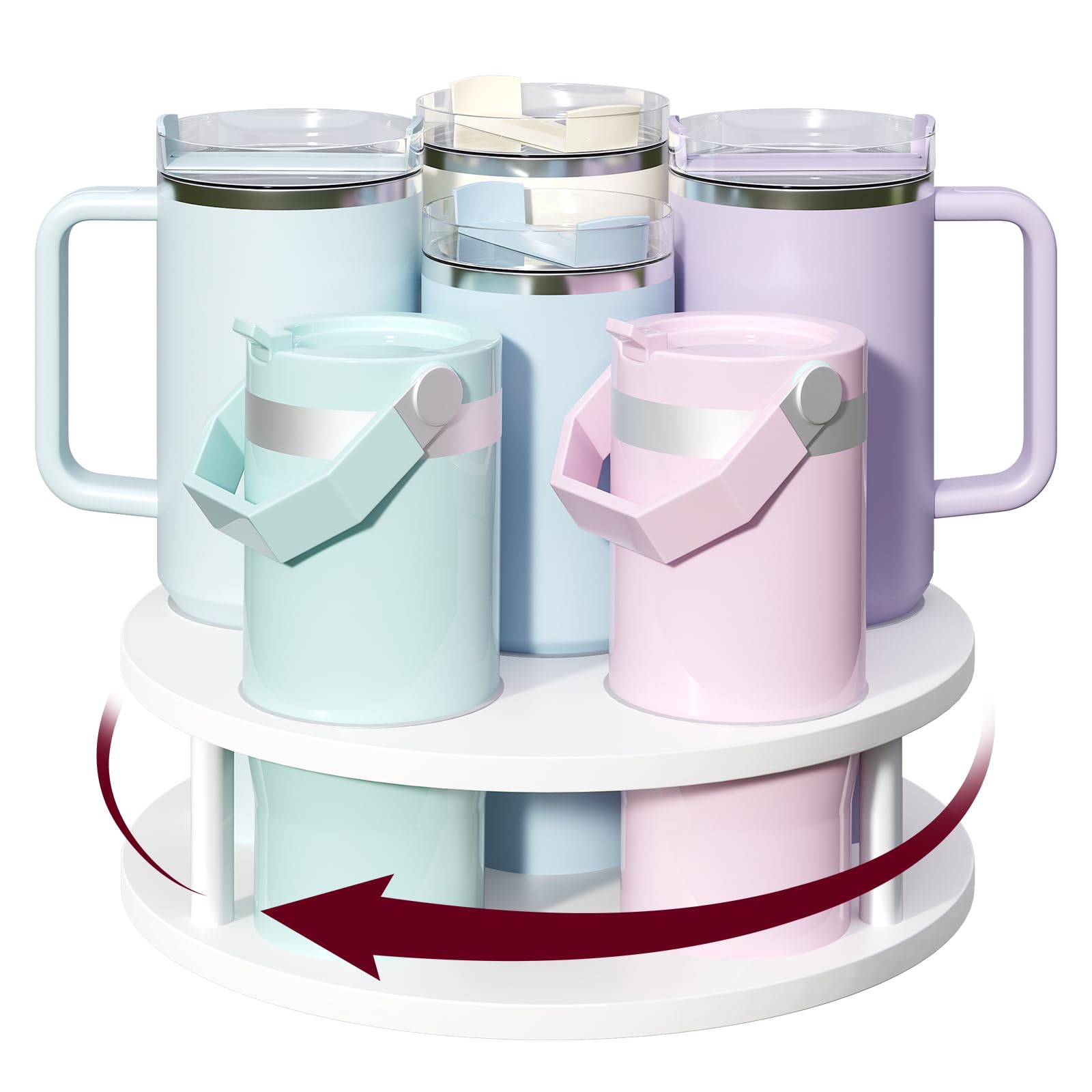 Photo 1 of **MISSING 2 SCREWS TO ASSMEBLE** Yzosvki Water Bottle Organizer for Stanley 20oz 30oz 40oz, Rotating Stanley Tumbler Cup Organizer Holder for Kitchen Cabinets, Coffee Syrup Organizer Storage Rack, White