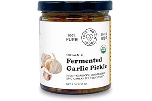 Pure Indian Foods, Fermented Garlic Pickle, (Achaar) Reslish/Spread/Condiment, Certified Organic - 9 oz