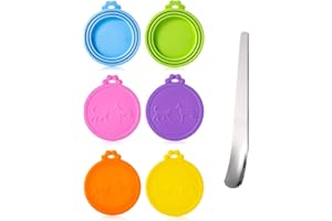 SLSON 6Pack Pet Food Can Cover Lids with Stainless Steel Spoon for Cat Dog Canned Food Universal 1 Fits 3 Size Cat Can Covers Lids