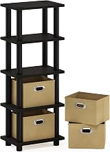 Furinno TURN-N-TUBE 4-Tier Narrow Storage Shelf with Bins, Espresso view 1