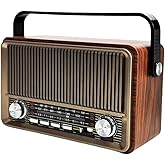Retro AM/FM Radio with Speaker and TF/USB Playback Function, Vintage Design Radio with Large Tuning Dial, Long Battery Life