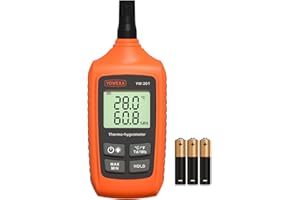 YOWEXA YW-201 Temperature and Humidity Meter, Digital Thermometer Hygrometer with Ambient, Dew Point, Wet Bulb for Indoor/Outdoor, Min/Max Hold, LCD Backlight