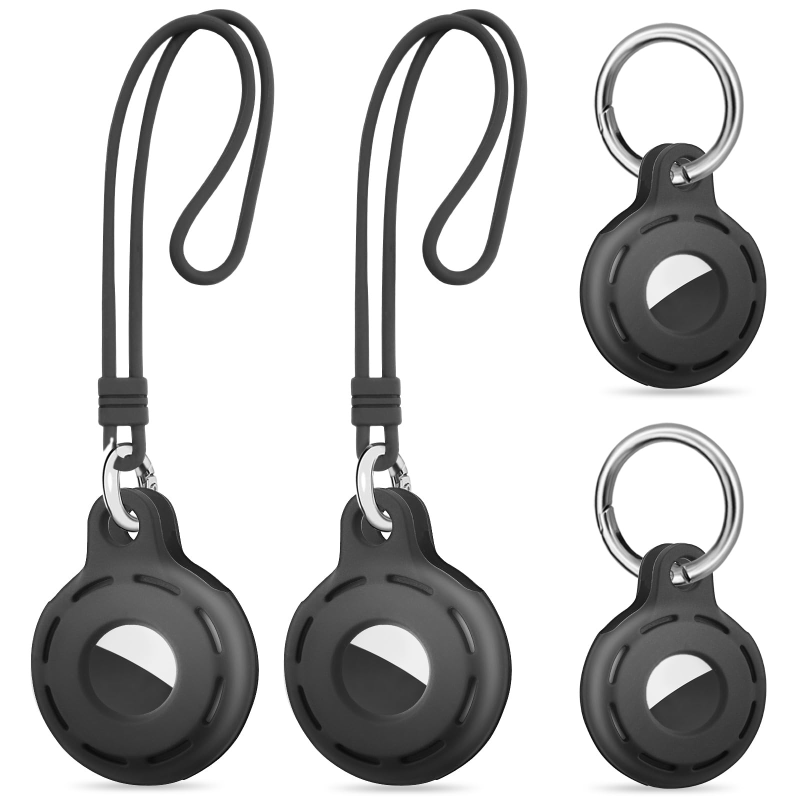 Ainiv Protective Case for AirTag, 4PCS Thick Silicone Keyring Case Compatible with Apple Airtag, Durable Protective Holder Cover with Anti-Lost Key Ring, Pet Collar Locator Tracker Cover