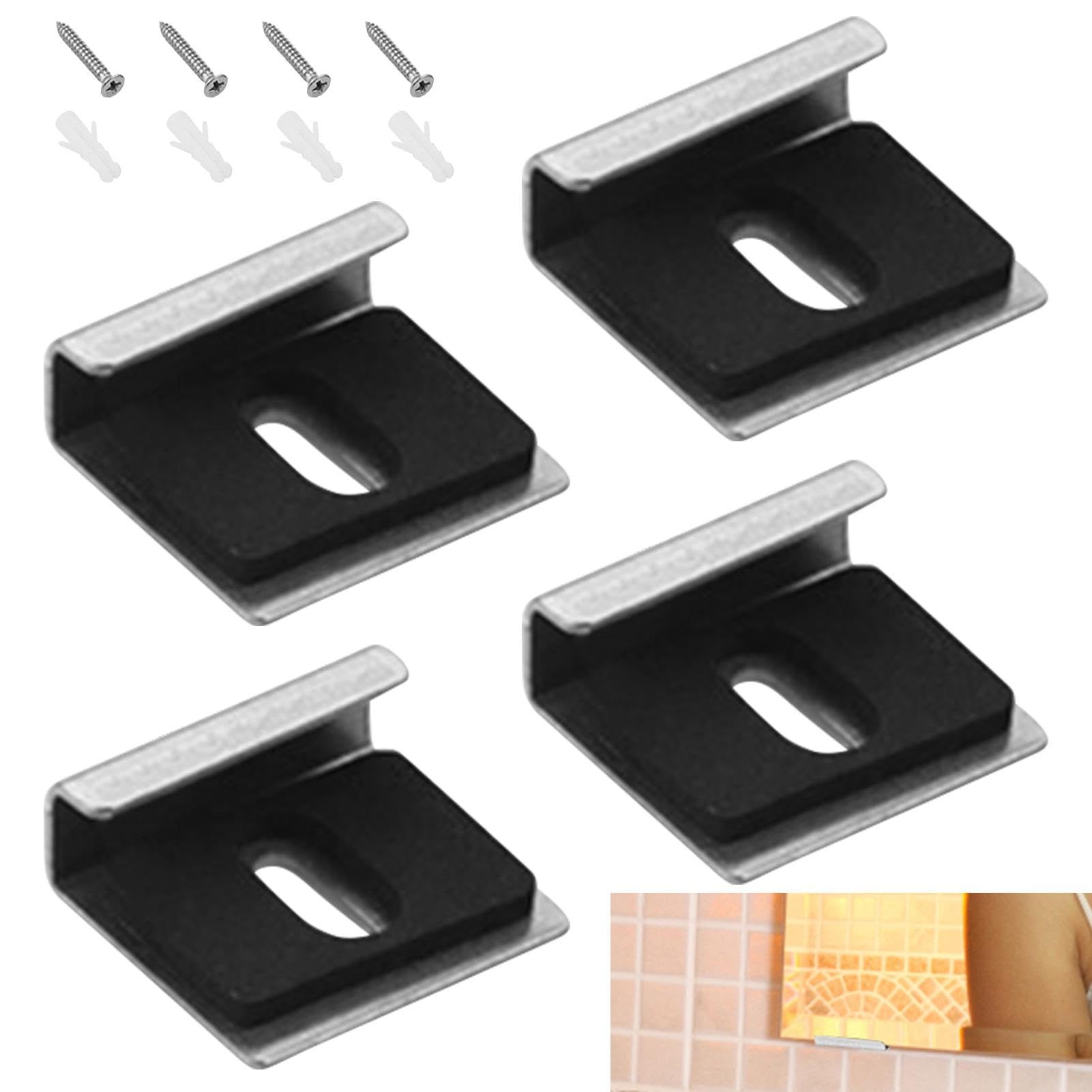 Divono 4pcs Frameless Mirror Glass Wall Hanging Fixing Kit, Mirror Holder,Height Adjustable,Spring Loaded Mirror Hanging Clips Set with Heavy Dowels and Screws,for Bathroom and Room Mirrors(Silver)