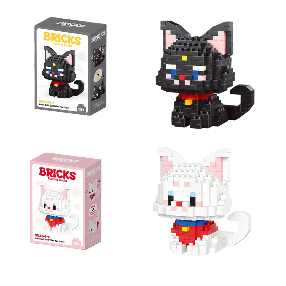 MGKEOUF Cute Animal Building Blocks, DIY Cartoon Building Blocks, Cats Building Blocks Set, 3D DIY Gift Set New Year Gift Themed Office DΓ©cor - 2PCS (Black White Cat) β image 1