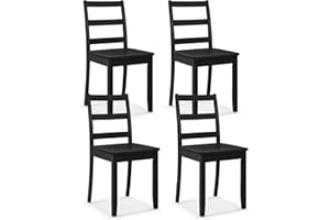 Giantex Wood Dining Chairs Set of 4 Black- Wooden Armless Kitchen Chairs with Solid Rubber Wood Legs, Non-Slip Foot Pads, Max Load 400 Lbs, Farmhouse Style High Ladder Back Wooden Dining Room Chairs