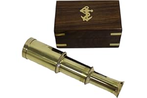 NauticalMart 6 Solid Brass Handheld Telescope - Nautical Pirate Spy Glass with Wood Box