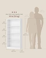 VASAGLE 4 Tier Bookcase Adjustable Shelves White LBC107T14 60x24x121 cm view 5