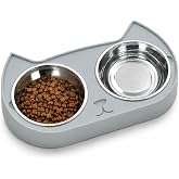 7 Ruby Road Kitten Food Bowl - Cat Food and Water Bowl Set for Indoor Cats | Two stainless steel dishes in a non-slip silicone base to resist sliding, 1.5 cup capacity each, top-rack dishwasher safe.