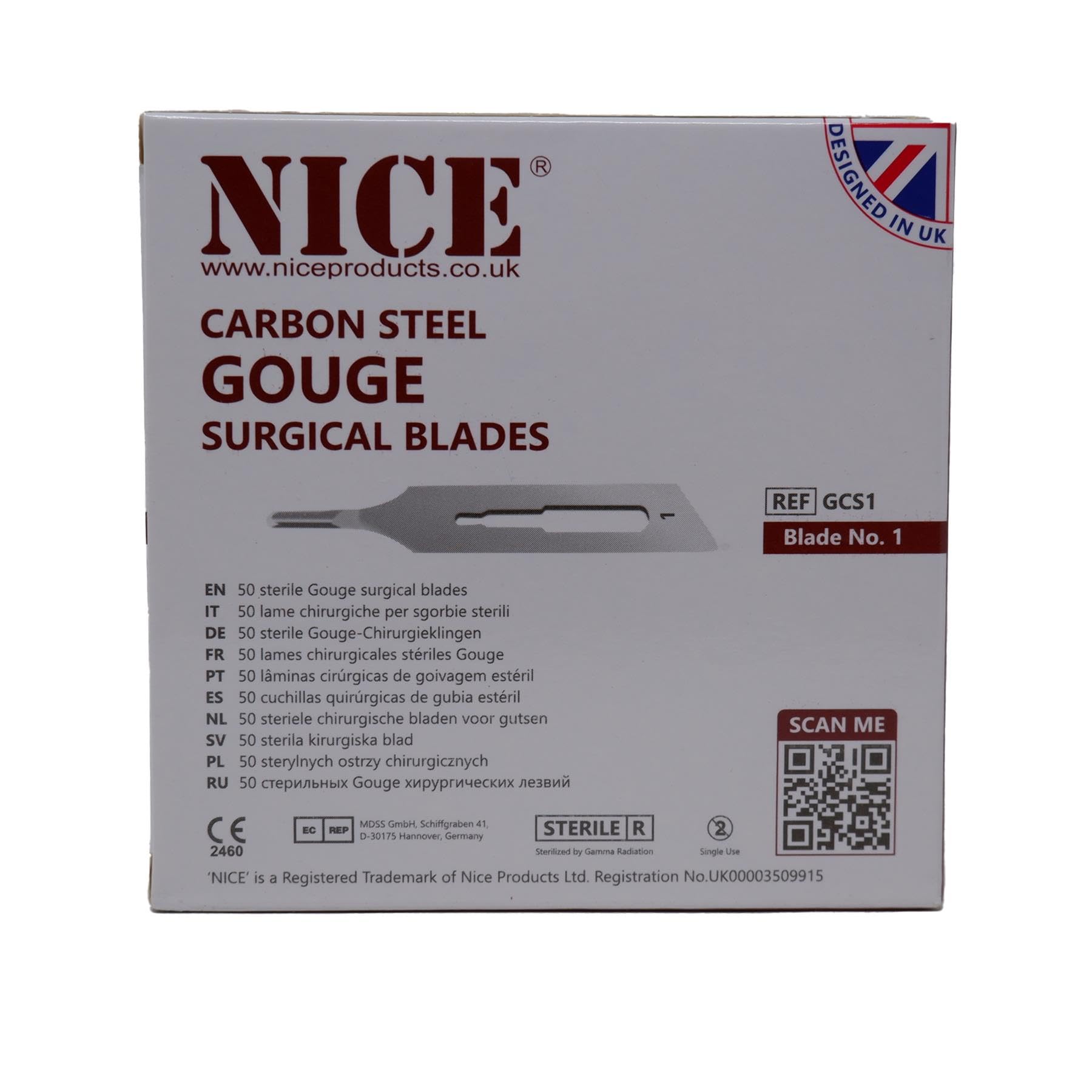 50 x NICE No.1 Gouge Sterile Carbon Steel Blades GCS1 for Manicure and Pedicure