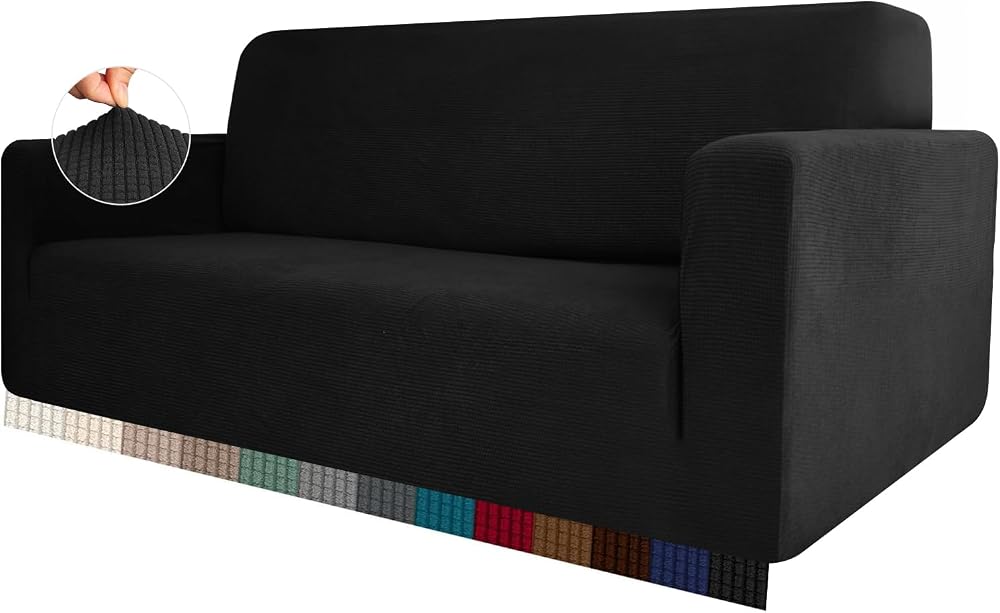 HEYOMART High Stretch Sofa Cover Jacquard Knitted Thick 4 Seater Black