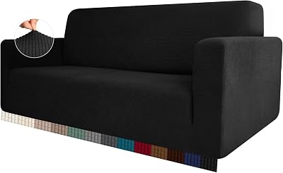 HEYOMART High Stretch Sofa Cover Jacquard Knitted Thick 4 Seater Black
