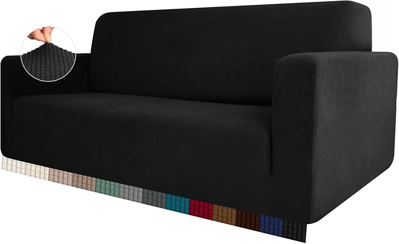 HEYOMART High Stretch Sofa Cover Jacquard Knitted Thick 4 Seater Black