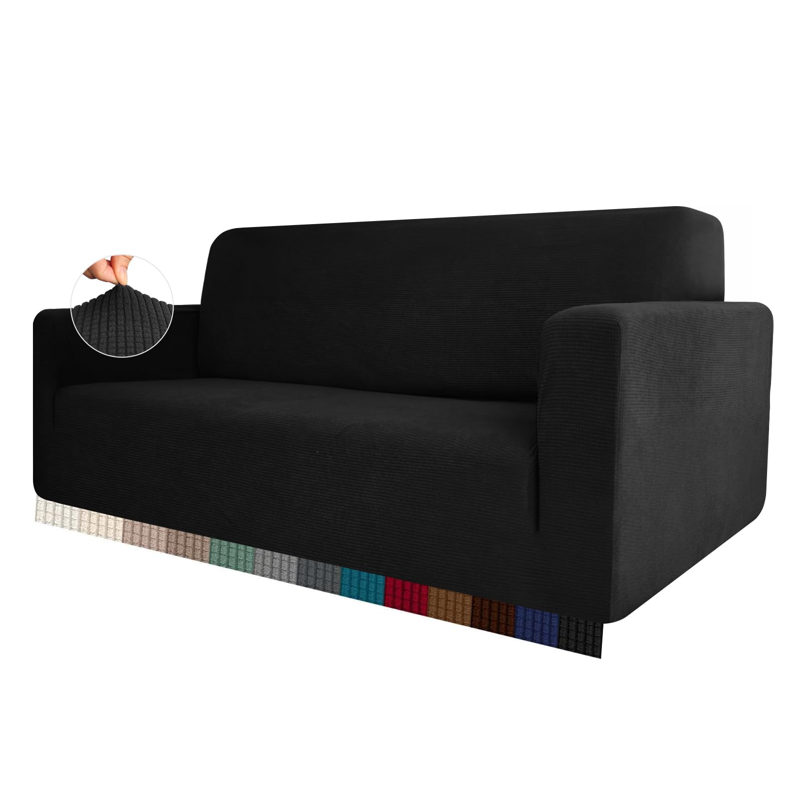 HEYOMART High Stretch Sofa Cover 1 2 3 4 Seater Couch Cover for Living Room Jacquard Knitted Thick Sofa Slipcovers for Dogs Pets Cats Furniture Protector (2 Seater, Black) — image 1