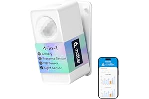 meross Matter Presence Sensor, Battery-Powered 4-in-1 Smart Motion Sensor with AI Learning, IP67 PIR & Light & mmWave Radar, 