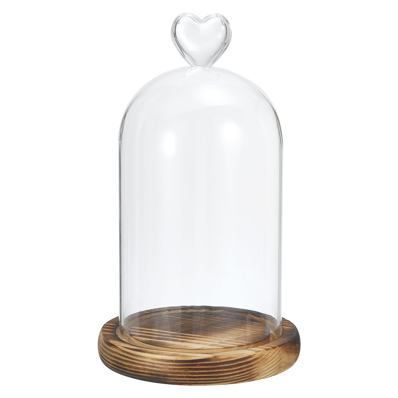 PATIKIL 7.1"x3.5" Glass Dome Cloche, Clear Glass Bell Jar Display Case Tabletop Centerpiece with Wooden Base for LED Light Christmas Home Decor