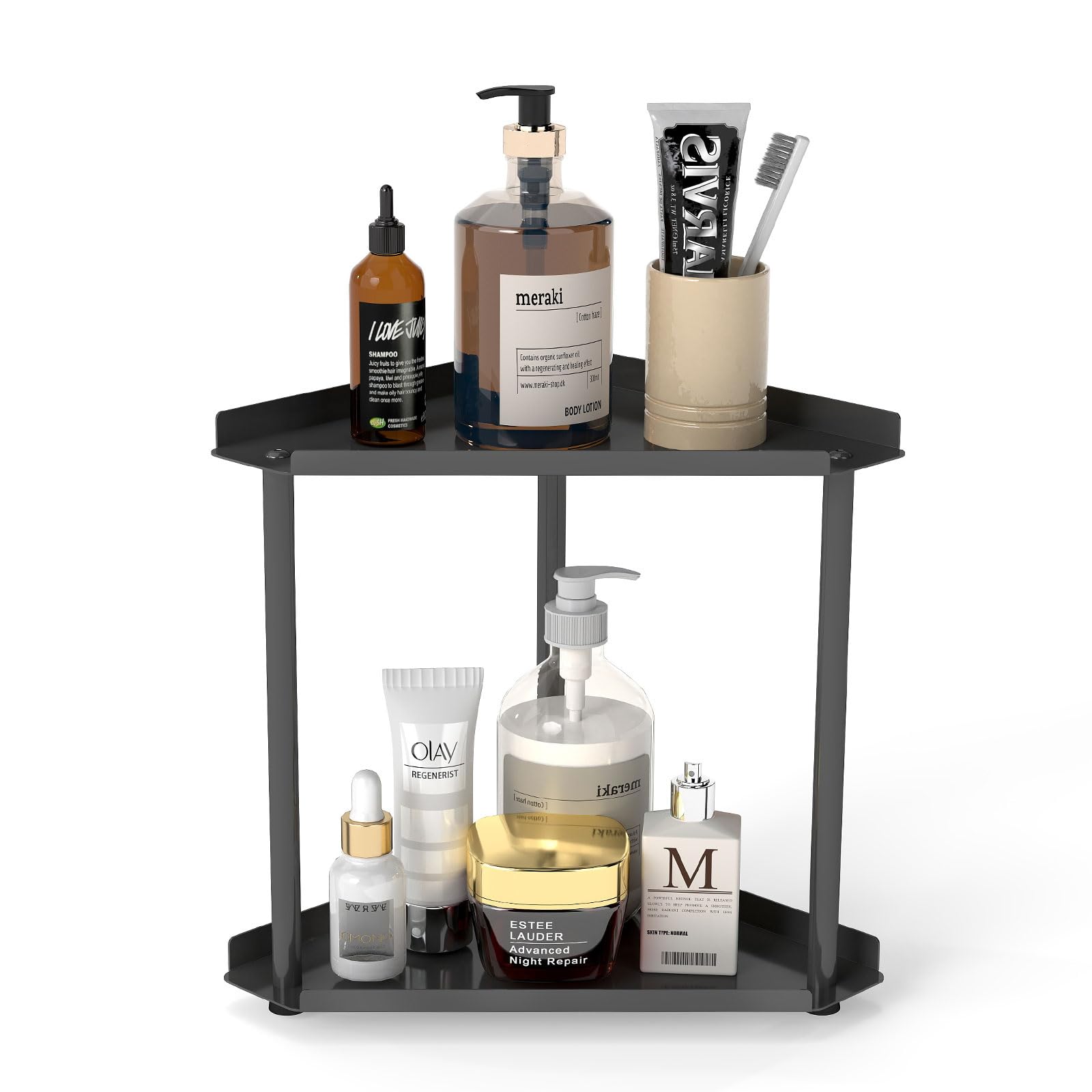 Photo 1 of 2-Tier Bathroom Countertop Organizer Counter Corner Shelf, Black