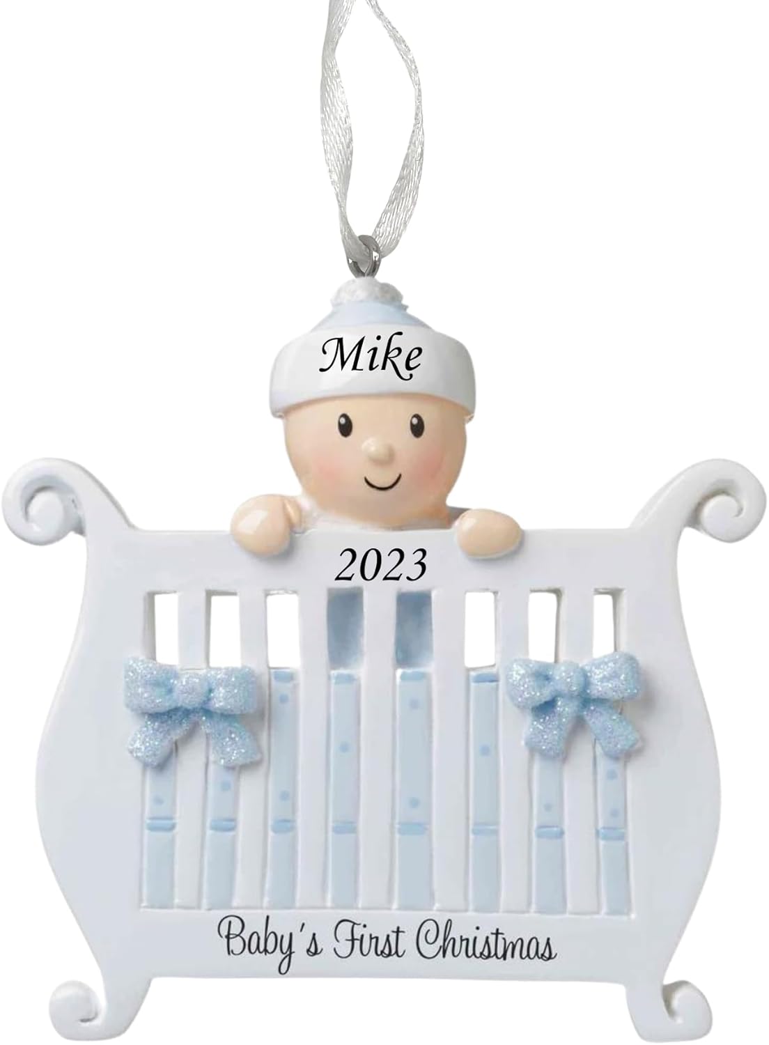 Ornaments - 2023 Personalized Ornament Baby's First Christmas Baby Boy in Crib Christmas Tree Ornament Artisanal Customized Decoration Baby Ornaments-Free Personalization