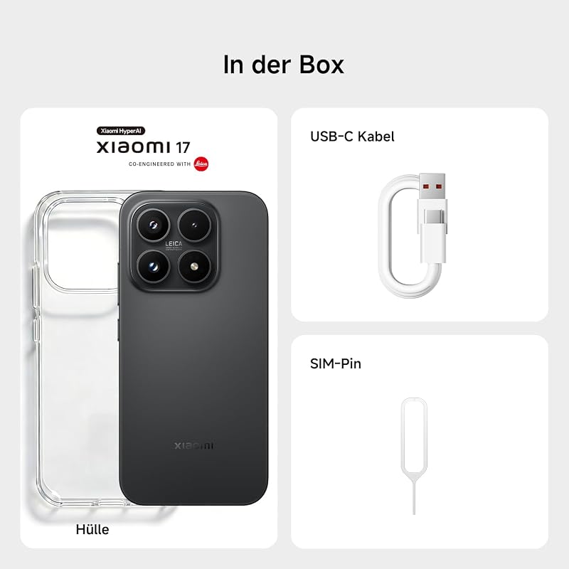 17 Smartphone 12+512GB, Unlocked, Leica Summilux, Light Fusion 950, 6330mAh, HyperAI, Schwarz, 3J Garantie