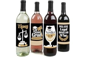 Big Dot of Happiness Law School Grad - Future Lawyer Graduation Party Decorations for Women and Men - Wine Bottle Label Stickers - Set of 4