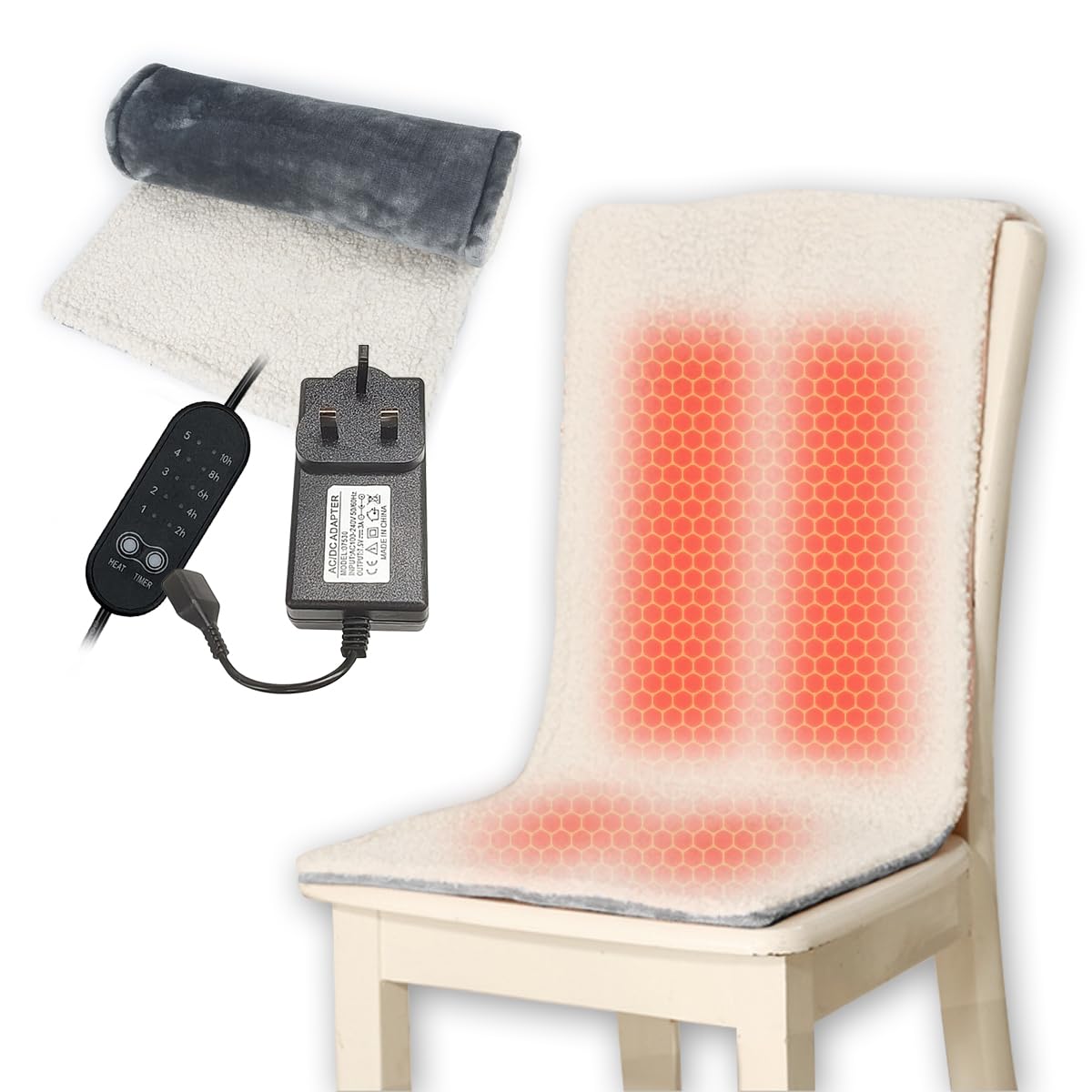 Heated Pad for Office Chair, USB Heated Seat Cushion, 10 Hours Timer & 3 Temperature Settings, Fast Heat Machine Washable Heating Pad for Back Neck Shoulder Pain Relief, 100x40cm, Gray