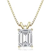 JL LITTLE FOREST Solitaire Pendant for Women, Emerald/Square Princess/Marquise/Trillion Cut CZ Necklaces, 18K White and Gold-plated 925 Sterling Silver Ideas Gift, Jewelry Box Packed