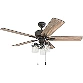 Prominence Home River Run, 52 Inch Farmhouse LED Ceiling Fan with Light, Pull Chain, Three Mounting Options, 5 Dual Finish Bl