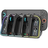 Wall Mount Charging Dock Station for Nintendo Switch 2,Controller Charging Dock Base with 7 RGB Light Modes and LED Charging Indicator,4 Game Card Slots,Black