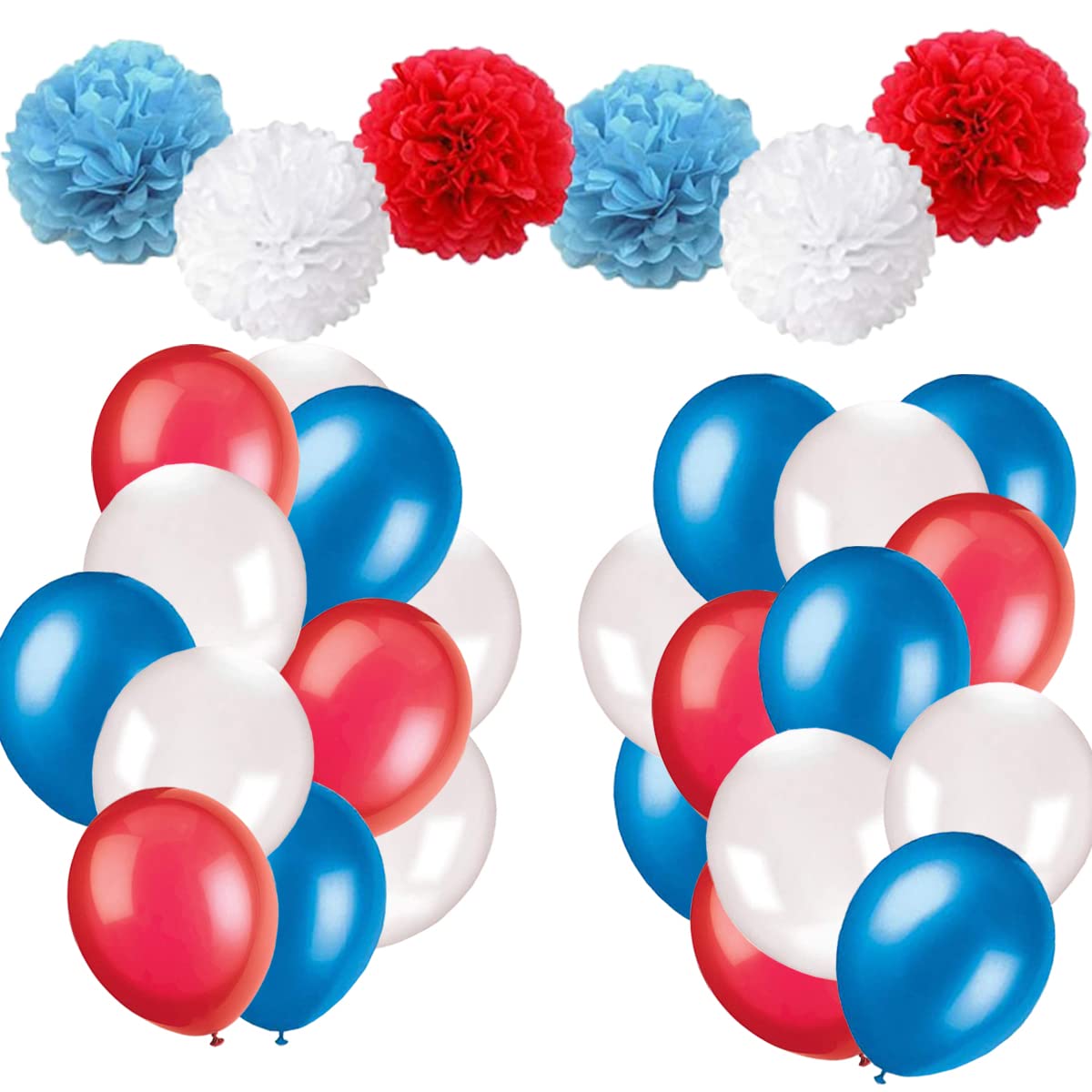 36 pcs Red White and Blue Latex Balloons and Paper Pom Poms for King Charles Coronation Party Decorations Great Britain Royal Theme Celebration