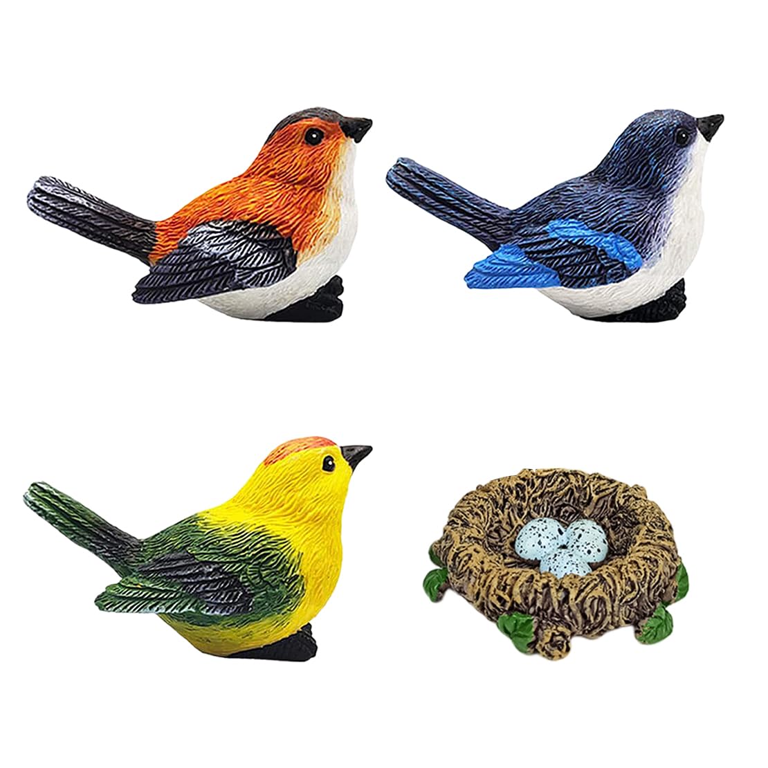 DeryArcle Set of 4 Bird Statues Decor Micro Landscape, Artificial Miniature Figurines Ornaments,Bird Decorative Figurines for Garden DIY Trees Outdoor Decor