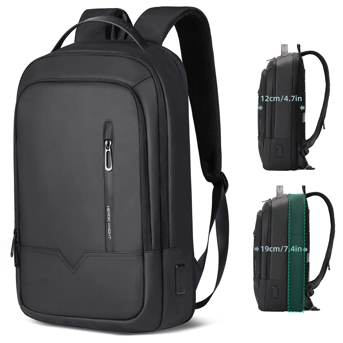 HEROIC KNIGHT Laptop Backpack, Expandable 18L-25L Tech Business Backpack with USB Charging Port, Water Resistant Slim Laptop Rucksack, Anti-theft Travel College School Bag for Office Work Outdoor