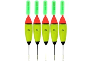 QualyQualy Lighted Fishing Slip Bobber 4-5Pcs Wood/EVA Fish Float + 8-10Pcs Glow Sticks, Night Fishing Light Up Slip Bobber for Crappie Bass Panfish Catfish Walleye