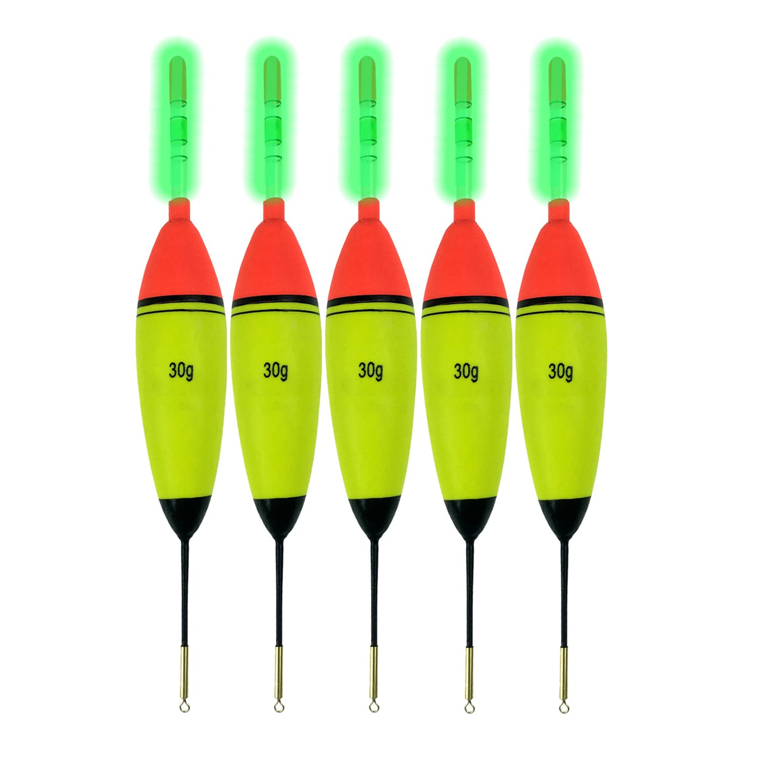 QualyQualy 5 Pcs EVA Foam Fishing Floats + 10 Pcs Glow Sticks Long Vertical Luminous Night Fishing Floats For Carp Bass (Glowing Bobbers -30g buoyancy)