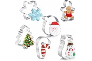 Christmas Cookie Cutters 6 Pcs Holiday Cookies Cutter - Christmas Tree, Santa Hat, Snowflake, Gingerbread Men, Snowman and Ca
