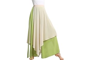 Angcoco Women's Loose Fit Double Layered Color Clash Chiffon Pants for Dance Training